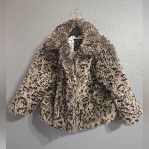 Girl Faux Fur Leopard Print Coat Size 5-6